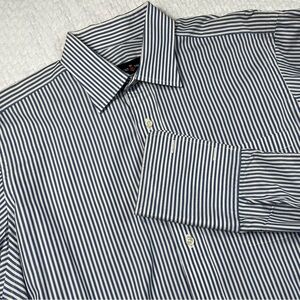 Robert Talbott Blue And White Striped French Cuff Dress Shirt Size 16-35